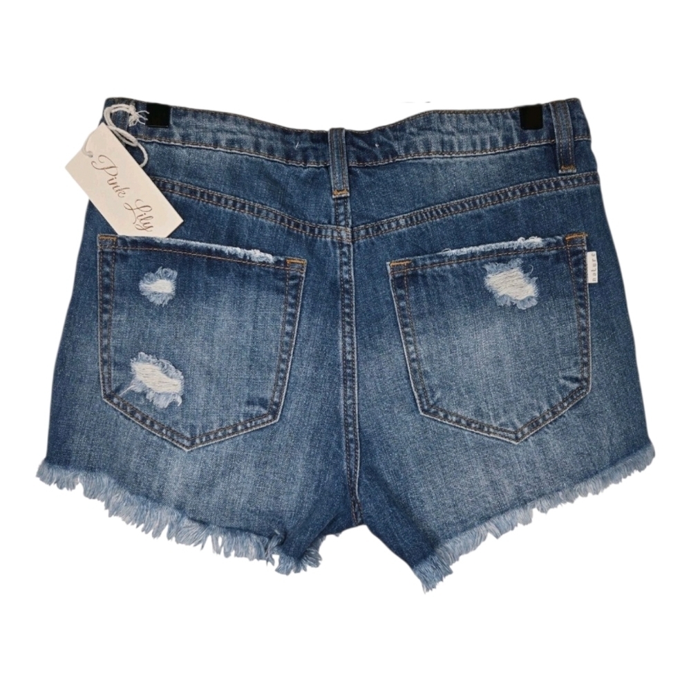 Nature Womens No More Wishing Dark Wash Distressed Denim Jean Shorts Medium - Picture 3 of 13
